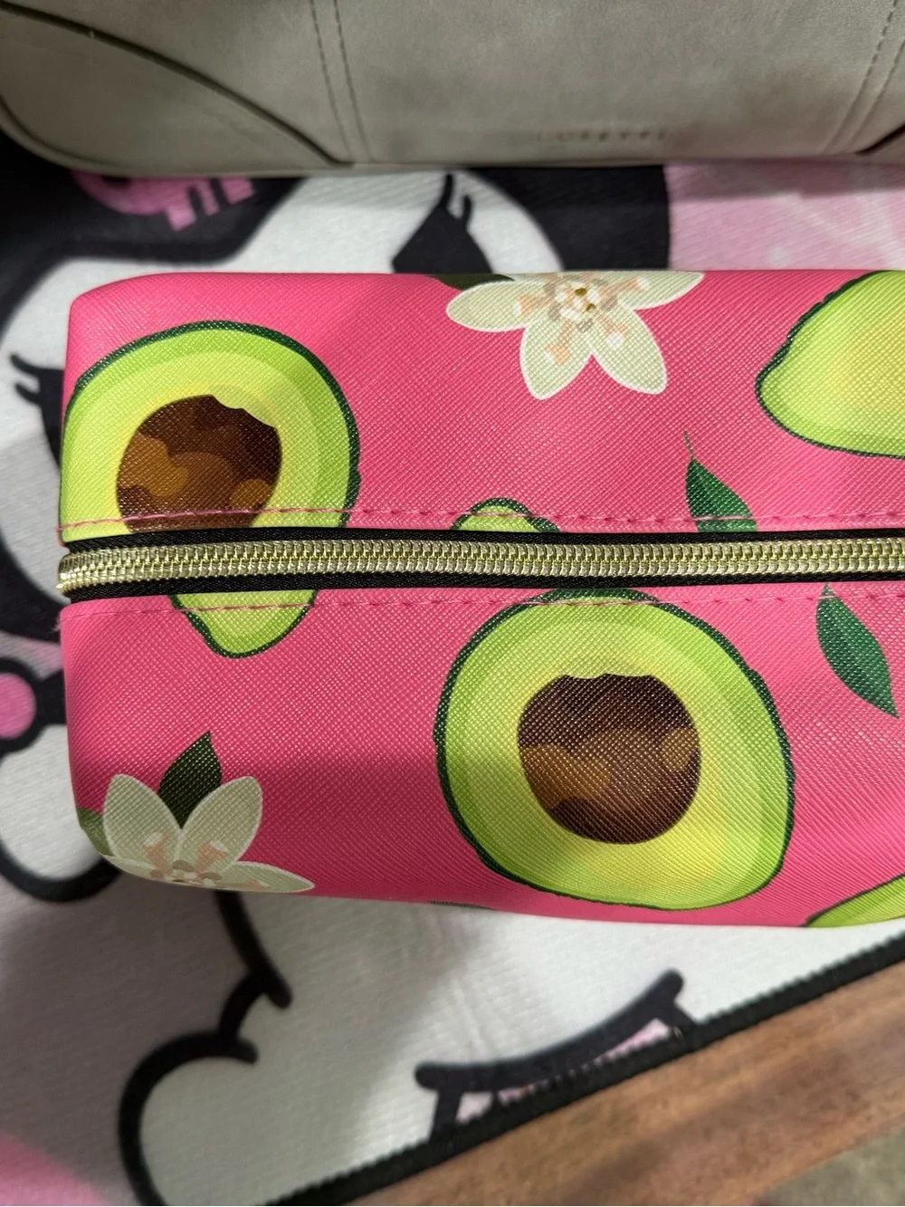Bright Pink Avocado-Print Cosmetic Pouch